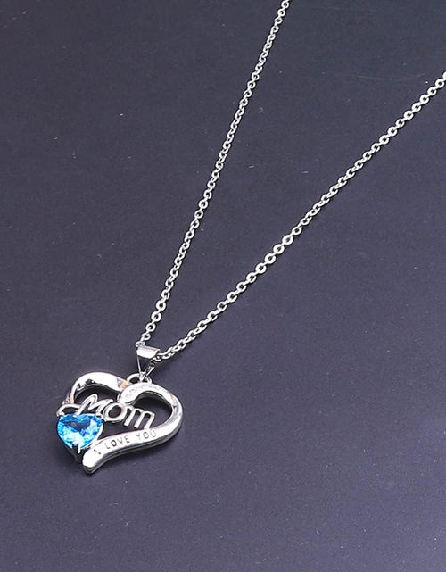 Load image into Gallery viewer, I LOVE YOU Mom Birth Stones Necklace, Silver Love Heart Pendant Necklace for Mom, Necklace Gift for Mother with 18''+2'' Chain
