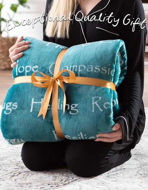 Load image into Gallery viewer, Premium Healing Warm Hugs Caring Gift Blanket - for Positive Energy Love Support Comfort Strength - Cancer Chemo Surgery Get Well Gift - Patient Women Men Friend (Twin) Teal
