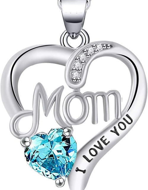 Load image into Gallery viewer, I LOVE YOU Mom Birth Stones Necklace, Silver Love Heart Pendant Necklace for Mom, Necklace Gift for Mother with 18''+2'' Chain
