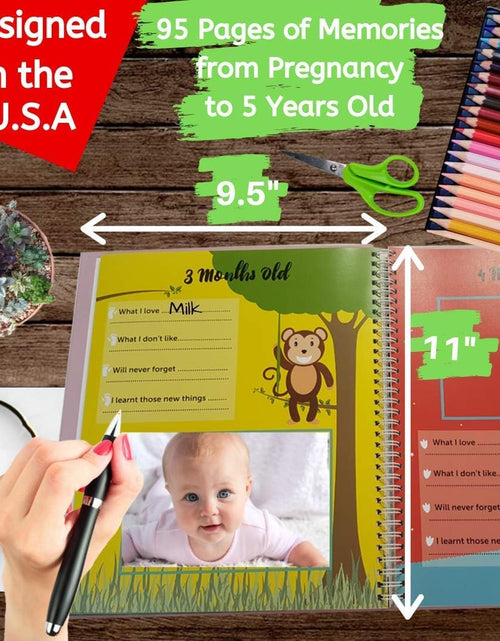 Load image into Gallery viewer, First 5 Years Baby Memory Book Journal Scrapbook 48 Pack Monthly Milestones Stickers &amp; Clean-Touch Baby Safe Ink Pad
