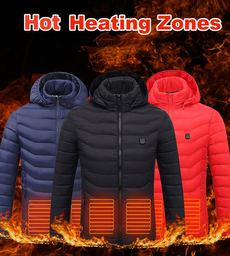 Men Heated Puffer Jacket Electric Heating Coat Insulated Hood Windbreaker