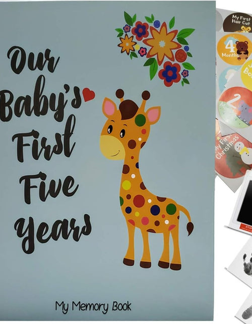 Load image into Gallery viewer, First 5 Years Baby Memory Book Journal Scrapbook 48 Pack Monthly Milestones Stickers &amp; Clean-Touch Baby Safe Ink Pad
