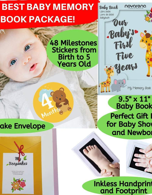Load image into Gallery viewer, First 5 Years Baby Memory Book Journal Scrapbook 48 Pack Monthly Milestones Stickers &amp; Clean-Touch Baby Safe Ink Pad
