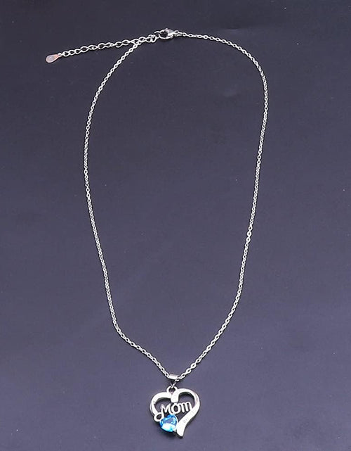 Load image into Gallery viewer, I LOVE YOU Mom Birth Stones Necklace, Silver Love Heart Pendant Necklace for Mom, Necklace Gift for Mother with 18''+2'' Chain
