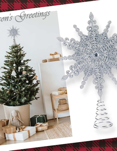 Load image into Gallery viewer, 8 Inch Silver Glittered Filigree Christmas Star Tree Topper Star/Home Décor Ornaments (Silver)
