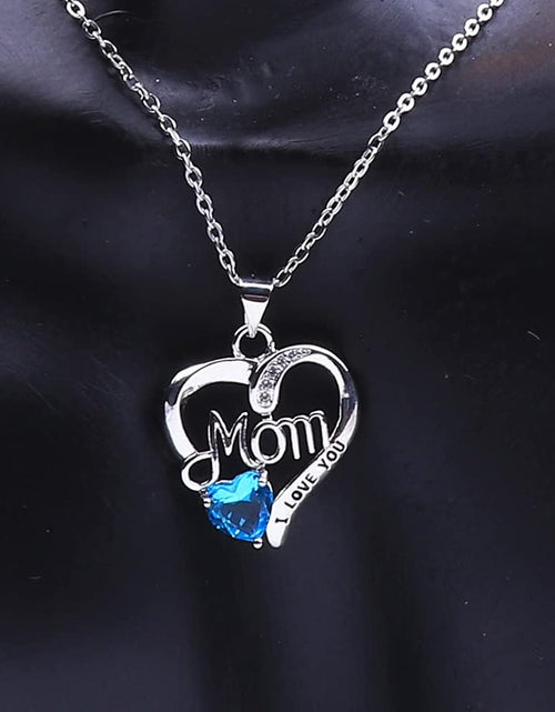 Load image into Gallery viewer, I LOVE YOU Mom Birth Stones Necklace, Silver Love Heart Pendant Necklace for Mom, Necklace Gift for Mother with 18''+2'' Chain

