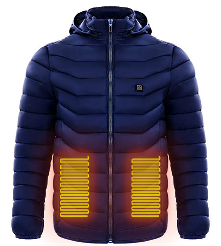 Men Heated Puffer Jacket Electric Heating Coat Insulated Hood Windbreaker
