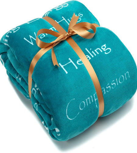Premium Healing Warm Hugs Caring Gift Blanket - for Positive Energy Love Support Comfort Strength - Cancer Chemo Surgery Get Well Gift - Patient Women Men Friend (Twin) Teal