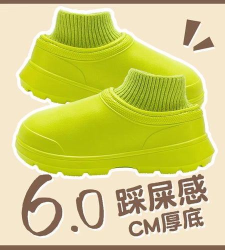 Women Waterproof Cotton Slippers Home Floor Couples Winter Warm Shoes Thick Sole Soft Plush Female Male Indoor Street Boots